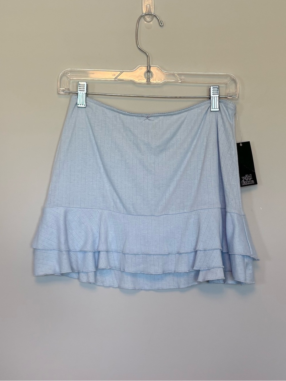 NWT Wild Fable Pastel Blue Pointelle Knit Ruffle Mini Skirt S Lace Coquette